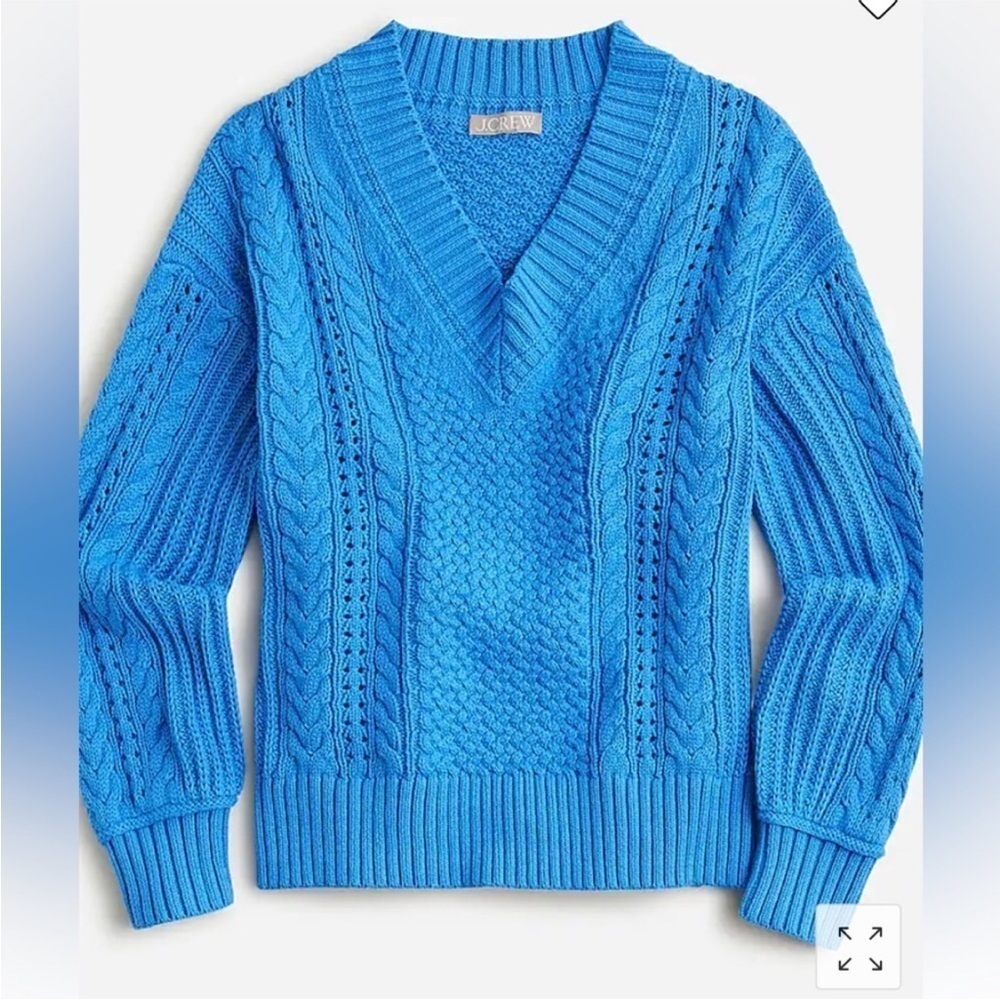 NWT J.Crew Blue Cable Knit Cotton Vneck Pullover Sweater Sail Blue XS